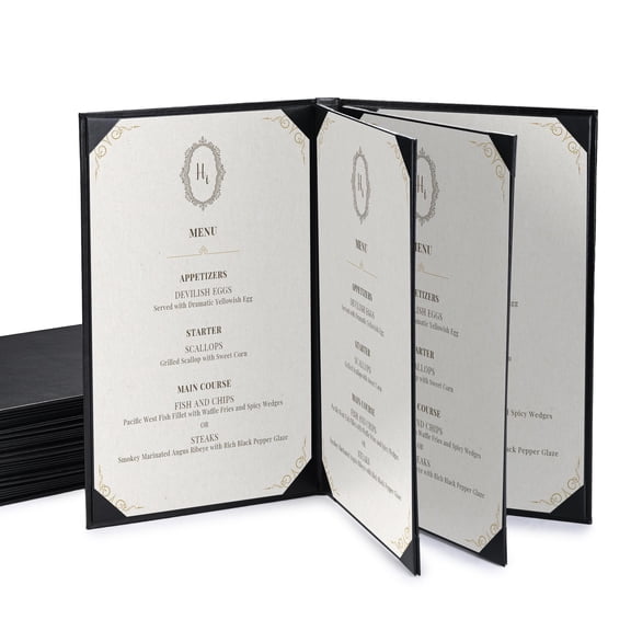 WeChef 5 pack 8.5"x14" Restaurant Menu Book Covers 6 View PU Leather w/ Angled Corner Wine List Bar Hotel
