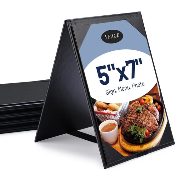 WeChef 5 pack 5"x7" Table Tent Restaurant Menu Holders Double-Sided A-Frame PU leather Drink Dessert for Bar Hotel
