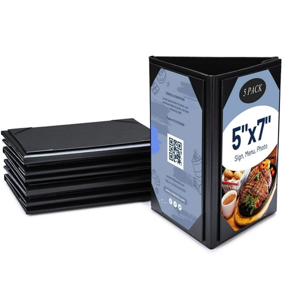 WeChef 5 pack 5"x7" Triangle Table Tent Restaurant Menu Holders 3 Side Trifold PU leather Drink Dessert for Bar Hotel