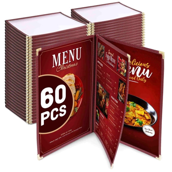 WeChef 60 pack 8.5"x11" Restaurant Menu Book Covers 3 Page 6 View Book Style for Cafe Hotel Bar Burgundy