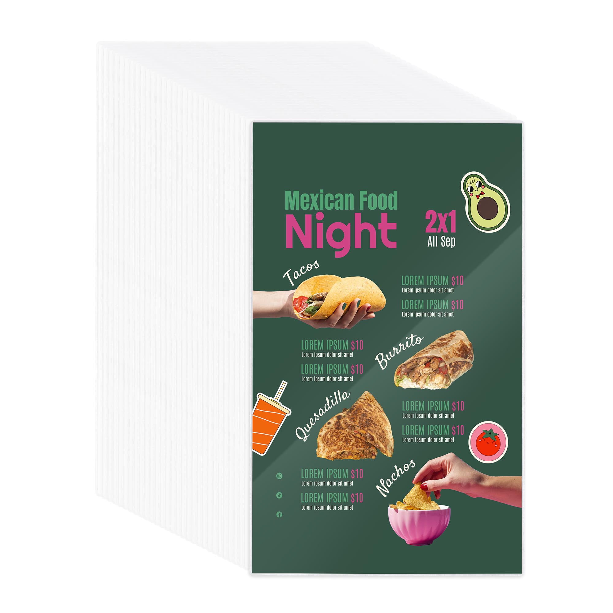 WeChef 8.5"x14" Double-Sided All Clear Vinyl Menu Cover 2 View Plastic Menu Holder Top Loading Restaurant Cafe 30 Pack