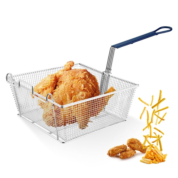 WeChef Commercial Deep Fryer Basket 8.8 Lbs Large Capacity 13"x 12" x 5" Heavy Duty Construction Fryer Basket with Non-slip Handle for Restaurant Kitchen