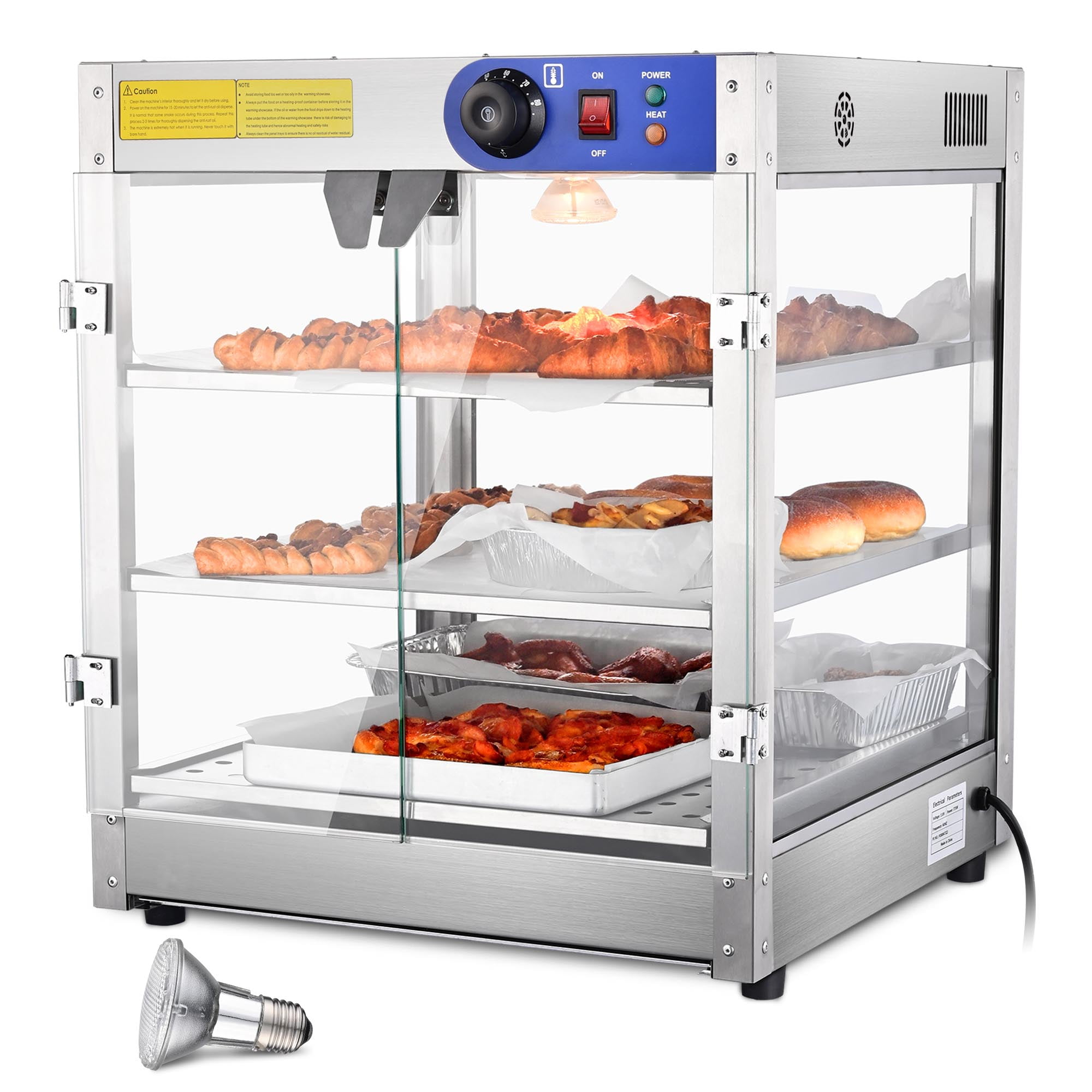 WeChef Commercial Food Warmer 3-Tier 20x20x24 Countertop Food Pizza Pastry  Warmer Display Case 750W 110V