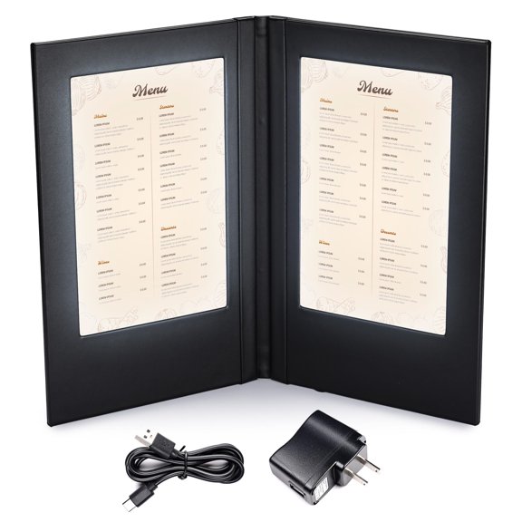 WeChef LED Backlit Menu Holder Cover Folding Double Panel Fits A5 Size 5.8"x8.3"
