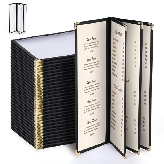 WeChef 30 pack 4.25"x14" Restaurant Menu Book Covers 4 Page 8 View Book Style for Cafe Hotel Bar Black