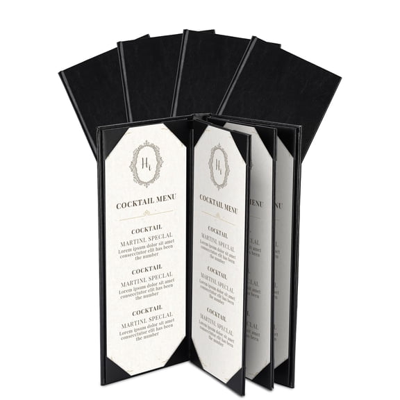 WeChef 5 pack 4.25"x11" Restaurant Menu Book Covers 6 View PU Leather w/ Angled Corner Wine List Bar Hotel