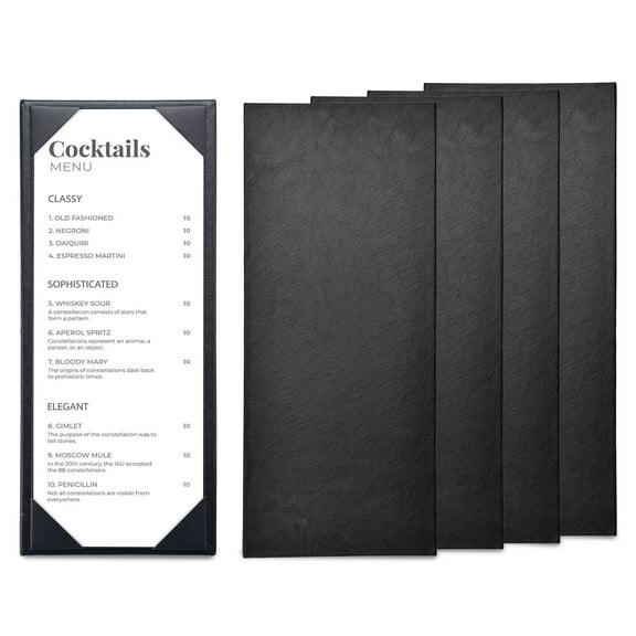 WeChef 5 pack 4.25"x11" Restaurant Menu Book Covers Single Page PU Leather w/ Angled Corner Wine List Bar Hotel