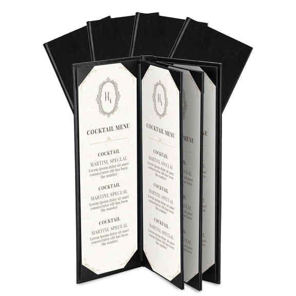 WeChef 5 pack 4.25"x14" Restaurant Menu Book Covers 6 View PU Leather w/ Angled Corner Wine List Bar Hotel