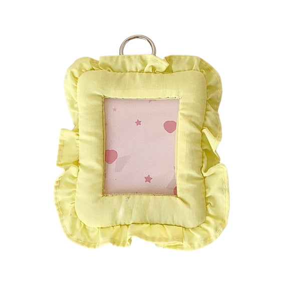 WeDecorBay 3 Inch Clear Window Photo Card Holders Ruffle Lace Design Lightweight Keychain Pouch for Student Earbud Coin Storage Backpack Organizer Daily Use Yellow,Free Size