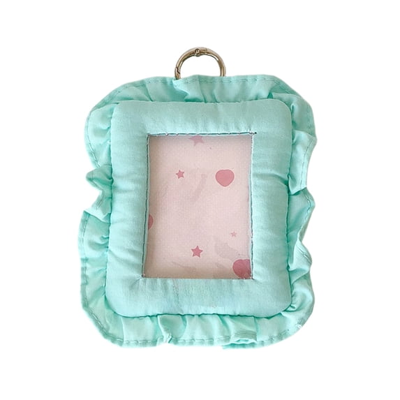 WeDecorBay 3 Inch Clear Window Photo Card Holders Ruffle Lace Design Lightweight Keychain Pouch for Student Earbud Coin Storage Backpack Organizer Daily Use Green,Free Size