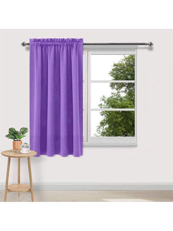 Blackout Thermal Silk Curtains Set of 2, Solid Scandinavian Drapes, Noise Reducing Energy Saving Window Panels for Bedroom Kitchen Theater, 38 x 45 Inches Purple,Free Size
