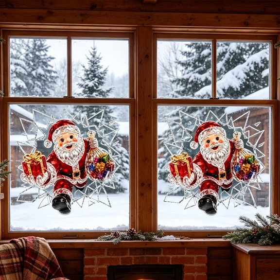 WeDecorBay Christmas PVC Static Cling Window Decal Broken Window Style Decoration for Window Display