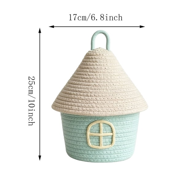 Cute Container House WeDecorBay Cute House Shaped Cotton Rope Storage Basket with Lid Woven ...