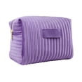 thumbnail image 1 of WeDecorBay Embroidered Striped Velvet Cosmetic Bag Soft Storage Compact Design Smooth Zipper Versatile Use Ideal for Daily Outings Travel Makeup Organizing Essentials Purple, 1 of 6