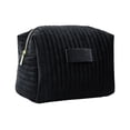 thumbnail image 1 of WeDecorBay Embroidered Striped Velvet Cosmetic Bag Soft Storage Compact Design Smooth Zipper Versatile Use Ideal for Daily Outings Travel Makeup Organizing Essentials Black, 1 of 6