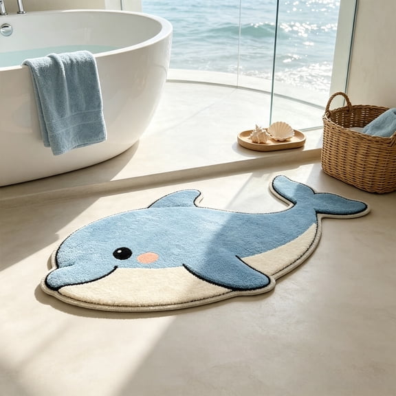 WeDecorBay Fish‑Shaped Area Rug Faux‑Wool High‑Grip Floor Carpet for Living Room, Bedroom, Hallway, Kids Room, Playroom, Nursery For Underwater Theme Children Household Decor, 24x16 Inch