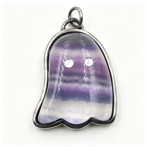 WeDecorBay Halloween Natural Amethyst Ghost Pendant Quartz Necklace Charm Quirky Jewelry Accessory for Halloween Party Gift Men Hip Hop Style