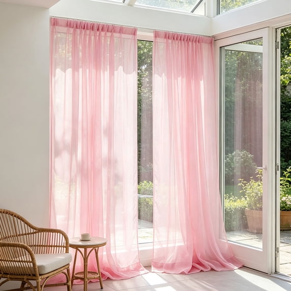 WeDecorBay Light Filtering Sheer Curtains Airy Voile Rod Pocket Soft Drapes Elegant Home Decor for Bedroom Living Room Easy Care Stylish Privacy Enhancement Pink,Free Size