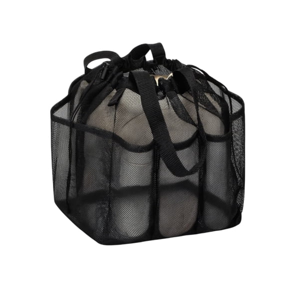 WeDecorBay Mesh Drawstring Toiletry Bag Portable Shower Caddy Reinforced Base 8 Side Pockets Quick Dry Easy Clean Multi-Purpose Storage Bag for Gym Beach Travel Black,Free Size