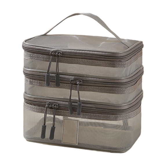 WeDecorBay Multi-Layer Mesh Toiletry Bag Large Capacity Travel Storage Durable Two-Way Zipper Easy Access Comfortable Tote Suitable for Business Trip and Daily Storage Gray,Free Size