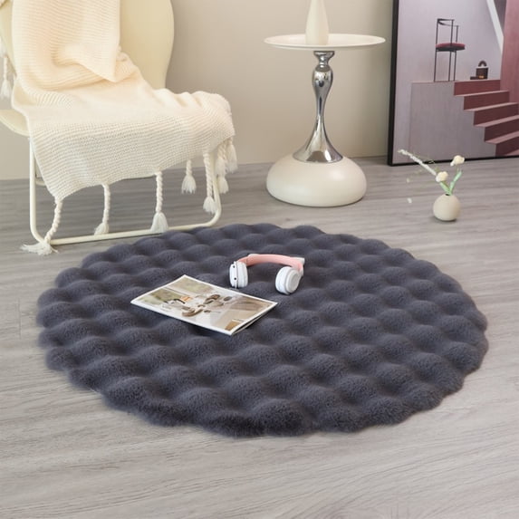 WeDecorBay Round Carpet Cushion Soft Water Absorbent Mat Secure Grip Backing Extra Thick Easy to Clean Living Room Floor Cushion Home Decor Ideal for Drying Feet Dark Gray,DG