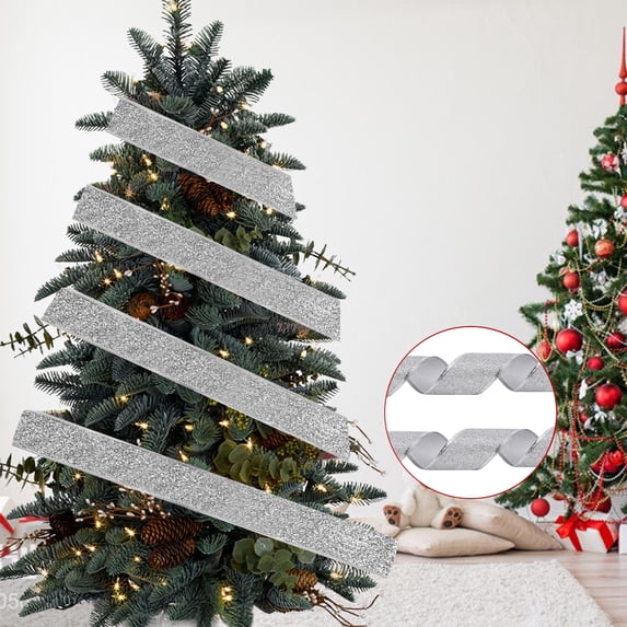 WeDecorBay Silver Wired Christmas Ribbon 78.7 Inch Satin Vermicelli Ribbon for Gift Wrapping Christmas Tree Wreath Garland Home Holiday Decor
