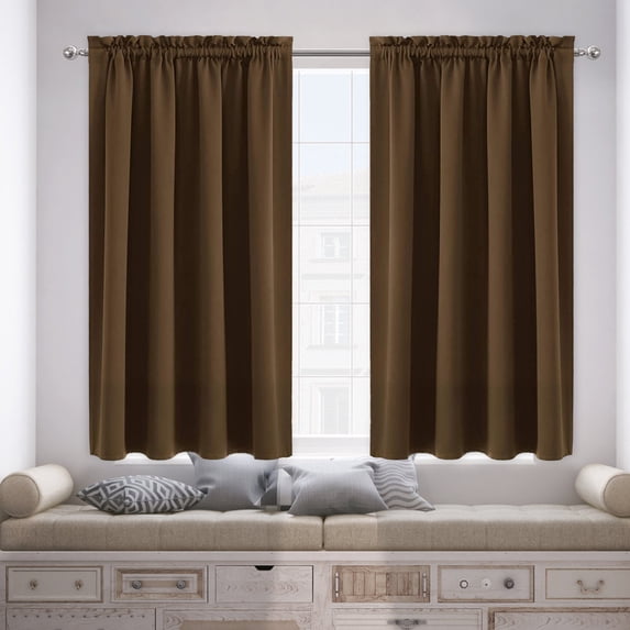 WeDecorBay Blackout Curtain Silk Texture Heat Insulation Energy Saving Window Curtain Solid Pattern Scandinavian Style Curtain for Bedroom Kitchen Home Window Decor 38x72in Brown