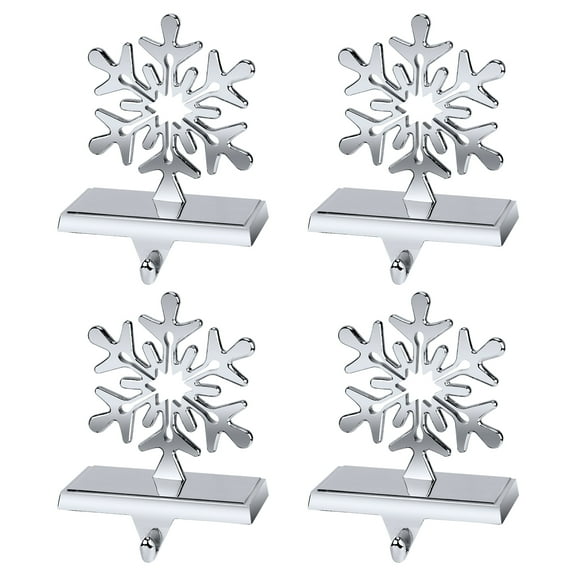 WeFlash Christmas Snowflake Stocking Holders Silver Snowflake Stocking Hanger Decor Metal Snowflake Stockings Holders for Christmas Decorations (4 Pieces)