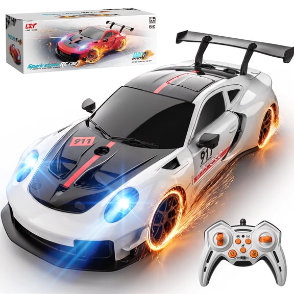 WeFone 1/18 RC Drift Car with Spark Wheels, 2.4GHz High Speed Remote Control Racing Car with LED Lights, Sound Effects, Auto Demo & Parking, 20 Min Rechargeable Battery Toy for Kids Ages 6+