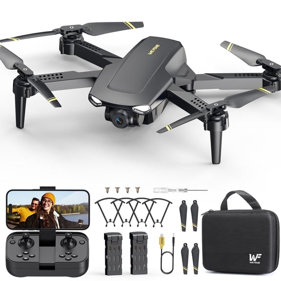 Wefone Drone with Camera for Kids 8-12, WF11 1080P Foldable Quadcopter with FPV Transmission, 2 Batteries, Black