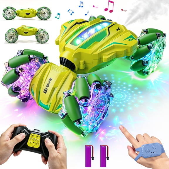 WeFone Gesture Sensing RC Stunt Car for Kids, Double-Sided 360Rotating Off-Road Remote Control Car with Tail Spray Mist, LED Lights & Music, 2 Batteries, Gift for Boys Girls