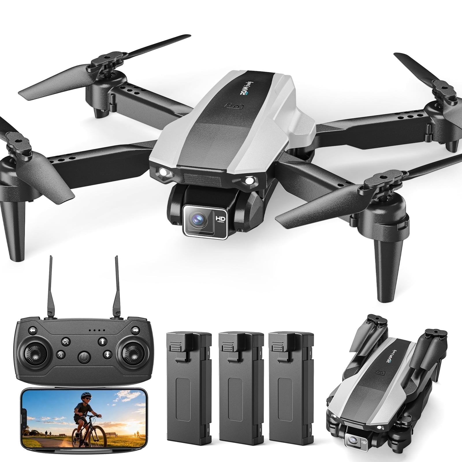 Wefone H30 Foldable Drone with Camera, Lightweight, User-Friendly, 360° Flips, Altitude Hold, Optical Flow Positioning, 3 Batteries, Black