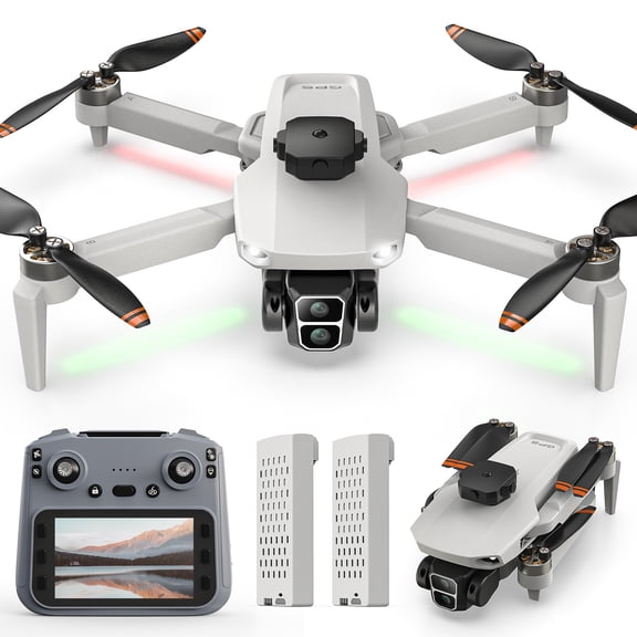 Foldable Drone Built-in LCD Screen on Remote, Wefone L106 GPS Drones with Camera for Adults 4K, Lightweight, Under 249g, 2 Batteries, Gray