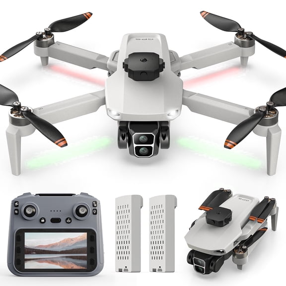 Foldable GPS Drone Built-in LCD Screen on Remote, Wefone L106 Drones with Camera for Adults 4K, Lightweight, Under 249g, 2 Batteries, Gray