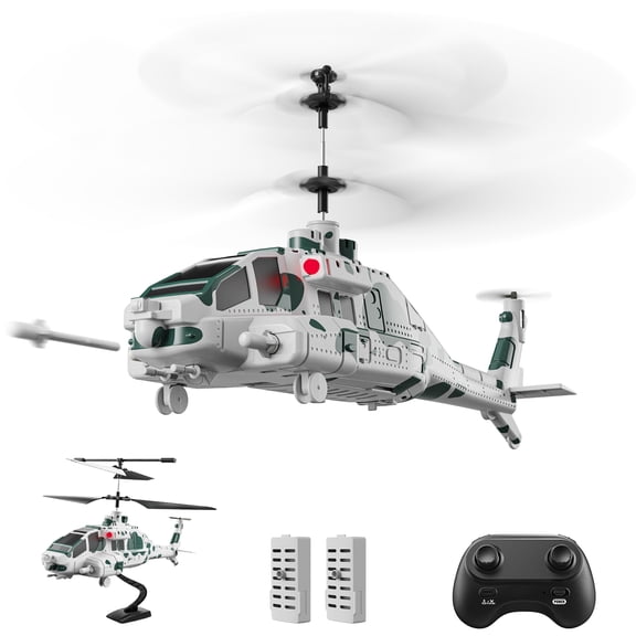 WeFone RC Apache Helicopter with 10 Launchable Missiles, 2.4GHz Remote Control Military Helicopter with Display Stand, Altitude Hold, LED Lights, Toy Gift for Kids Ages 14+