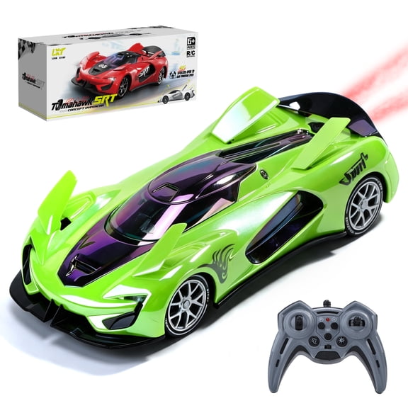 Wefone RC Super Sports Car with4-Leaf Adjustable Wings, Spray Mist, LED Lights, Music, Dual Speed Modes, Auto Demo & Parking, 2.4GHz Remote Control Stunt Racing Car for Kids