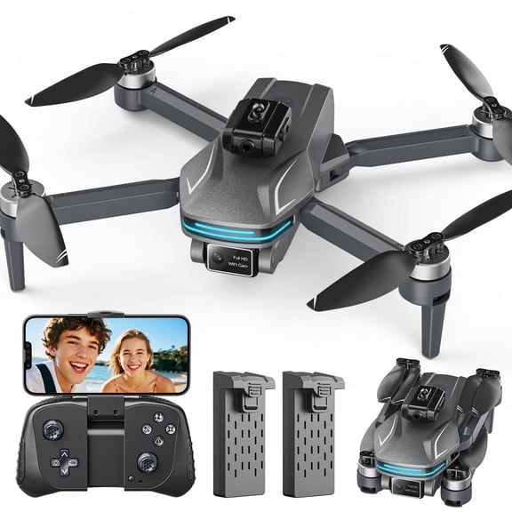 Wefone S101S Foldable Drone with Dual Camera for Beginners, Optical Flow Positioning, 2 Batteries, Gray