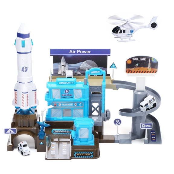 WeFone Space Shuttle Toy Set with 3 Cars, Helicopter & Rocket, Build and Explore, Best Gifts for Kids 4-10