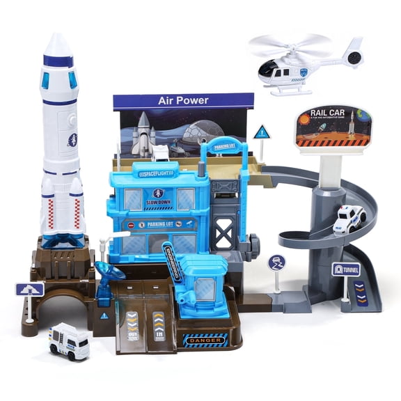 WeFone Space Shuttle Toy Set with 3 Cars, Helicopter & Rocket, Build and Explore, Best Gifts for Kids 4-10