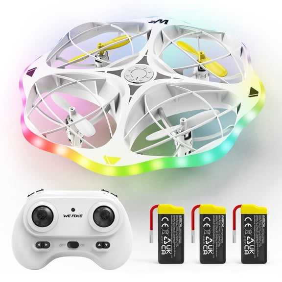Drones for Kids, Wefone WF15 UFO RC Quadcopter with Colorful LED Lights for Night Flying, 360 Flip, 3 Speed Adjustable, 3 Batteries, White