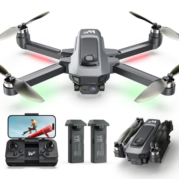 Wefone WF20 Drone with 1080P FPV Camera for Beginners, Foldable RC Quadcopter with Brushless Motor, Headless Mode, Adjustable Speed, One Key Take-off/Landing, Flight Path, 2 Batteries, Black