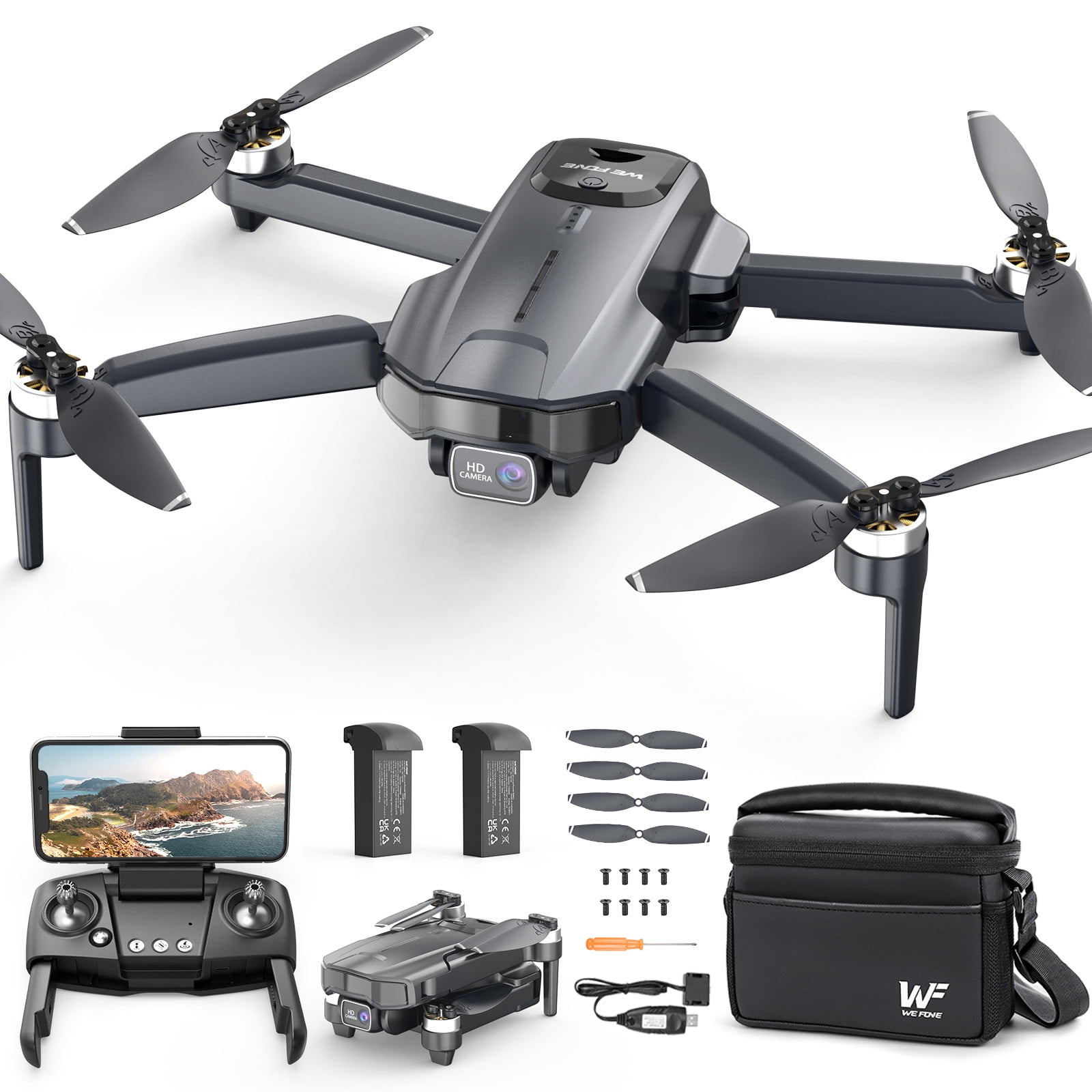 WeFone WF31 Drones with Camera for Adults 4k, GPS Foldable Quadcopter, 50 Min Flight Time, Black