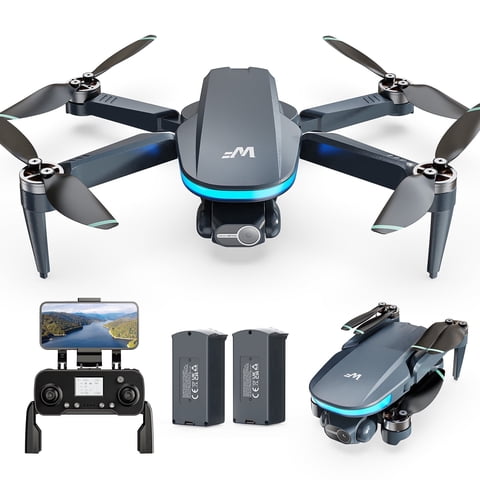 Wefone WF40 2-Axis Gimbal GPS Drones with Camera for Adults 4K, EIS, Foldable, Brushless Motor, 2 Batteries, Black
