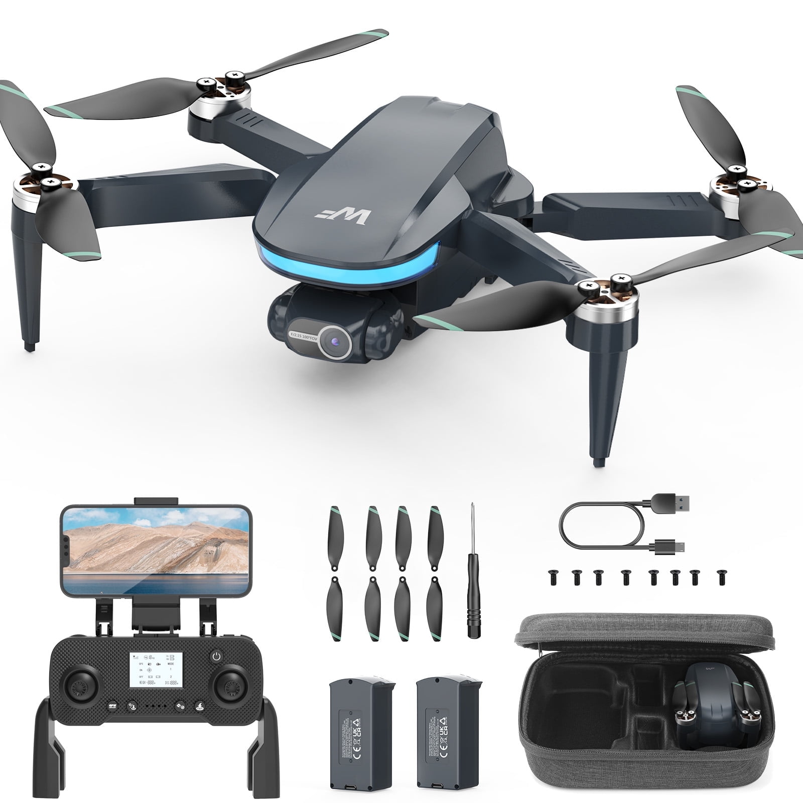 WeFone WF40 GPS Drones with Camera for Adults 4K, Foldable RC Quadcopter with Gimbal, EIS, Black