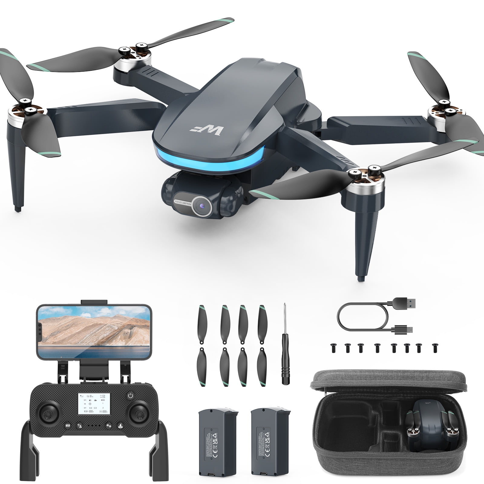 WeFone WF40 GPS Drones with Camera for Adults 4K, Foldable RC Quadcopter with Gimbal, EIS, Black