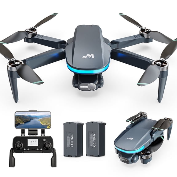 Wefone WF40 2-Axis Gimbal GPS Drones with Camera for Adults 4K, EIS, Foldable, Brushless Motor, 2 Batteries, Black