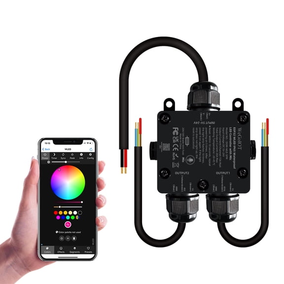 WeGoIOT Waterproof ESP32 WLED Controller with Mic , Project for Pool Boat Landscape Outdoor Lights IP65 Dynamic RGB IC DIY Lighting WiFi APP Control for WS2812B DC5-24V RGBW 2 Channel LED Controller