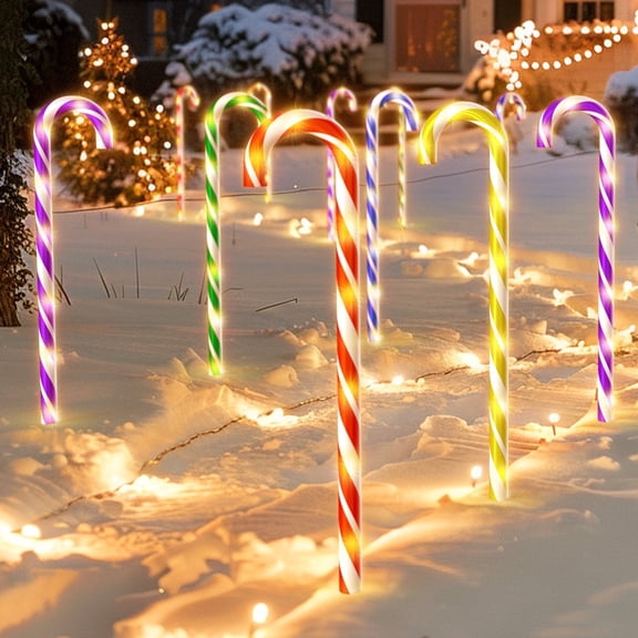 30" 10 Pack 8 Modes Christmas Candy Cane Light Flickering Candy Cane Pathway Marker Waterproof Lighted Outdoor Christmas Decoration Light