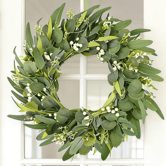 WeGuard 24 Inch Spring Wreath Decor for Front Door Large Summer Wreath Leaves Green Wreath for House Room Window Holiday Decor Indoor