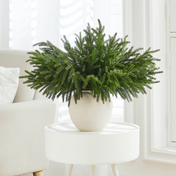 WeGuard 32 Pcs Real Touch Artificial Norfolk Pine Branches, 18 Inches Faux Cedar Pine Stem Fake Christmas Greenery Pine Picks for Vase DIY Garland Wreath Christmas decor Home Decor